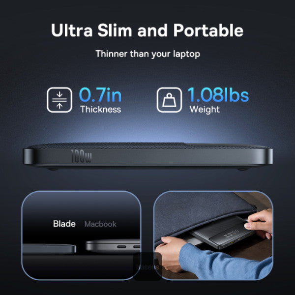POWER BANK Baseus Blade H1, 20000mAh, PD 100W, ultra thin, 2 x USB; 2 x USB Type-C, display digital pt. status baterie, total 5A, include cablu USB Type-C la USB Type-C, negru, "P10021604123-00" - 6932172682446