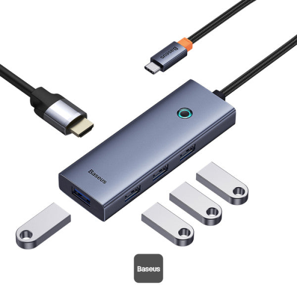 DOCKING STATION Baseus UltraJoy 5 in 1, input USB Type-C, output HDMI4K@30Hz x 1, USB3.0 x 4, gri 