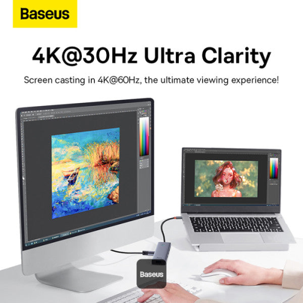DOCKING STATION Baseus UltraJoy 5 in 1, input USB Type-C, output HDMI4K@30Hz x 1, USB3.0 x 4, gri 
