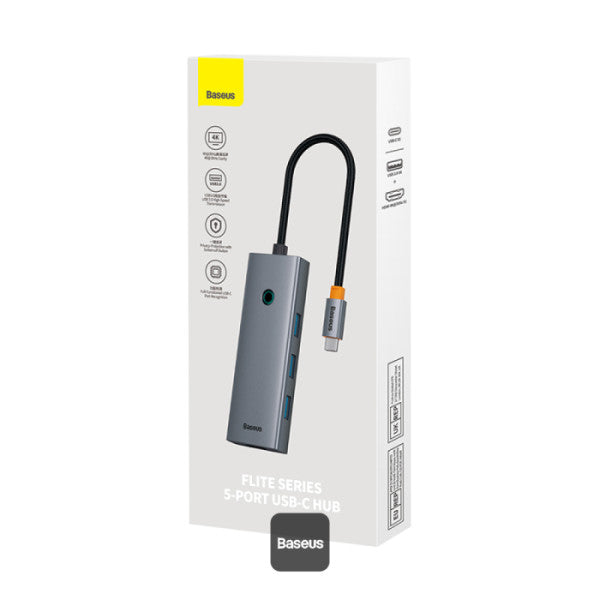DOCKING STATION Baseus UltraJoy 5 in 1, input USB Type-C, output HDMI4K@30Hz x 1, USB3.0 x 4, gri 