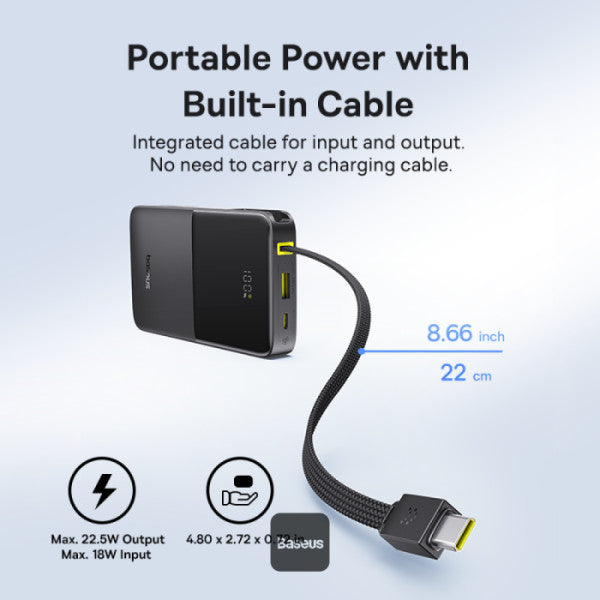 POWER BANK Baseus EnerFill FC51 Bipow 2 Pro Digital, capacitate 30000mAh 22.5W, 1 x USB, 1 x USB Type-C, cablu integrat USB Type-C, display, negru "E0028100" - 6932172698645