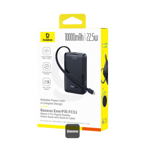 POWER BANK Baseus EnerFill FC51 Bipow 2 Pro Digital, capacitate 30000mAh 22.5W, 1 x USB, 1 x USB Type-C, cablu integrat USB Type-C, display, negru "E0028100" - 6932172698645