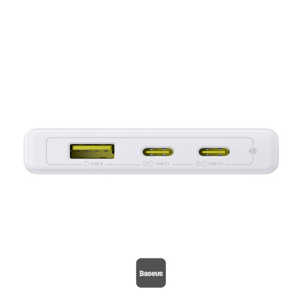POWER BANK Baseus PicoGo, 10000mAh, 20W, 2 x USB Type-C, 1 x USB, cablu inclus USB Type-C la USB Type-C 30cm, alb, "P10076801213-00" - 6932172684488