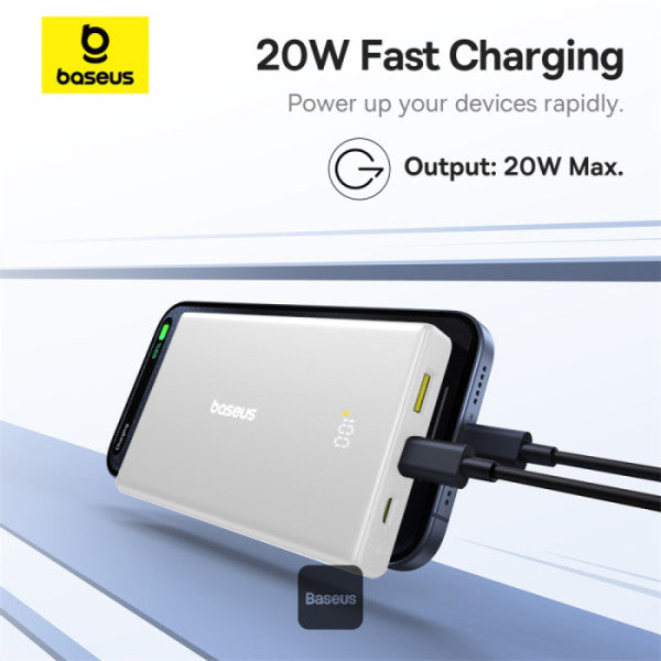 POWER BANK Baseus PicoGo, 10000mAh, 20W, 2 x USB Type-C, 1 x USB, cablu inclus USB Type-C la USB Type-C 30cm, alb, "P10076801213-00" - 6932172684488