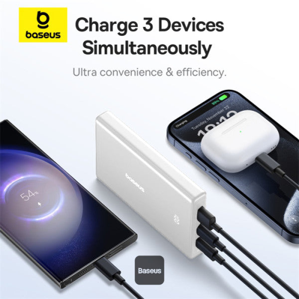 POWER BANK Baseus PicoGo, 10000mAh, 20W, 2 x USB Type-C, 1 x USB, cablu inclus USB Type-C la USB Type-C 30cm, alb, "P10076801213-00" - 6932172684488