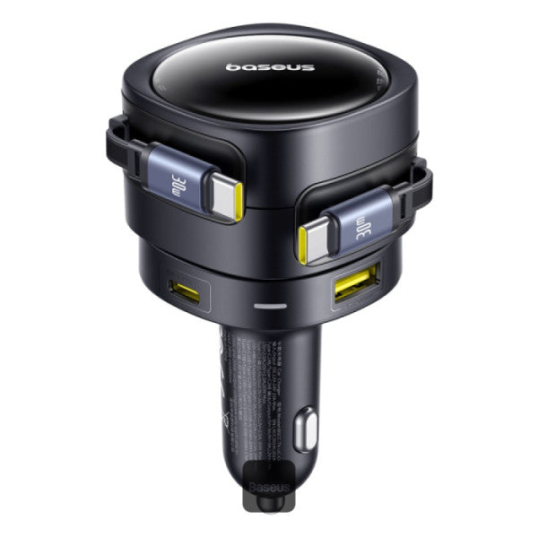 INCARCATOR auto Baseus Enjoyment Max, Quick Charge 90W, 1 x USB, cablu retractabil integrat 2 x USB Type-C, pt. bricheta auto, negru "C00035507121-03" - 6932172682606