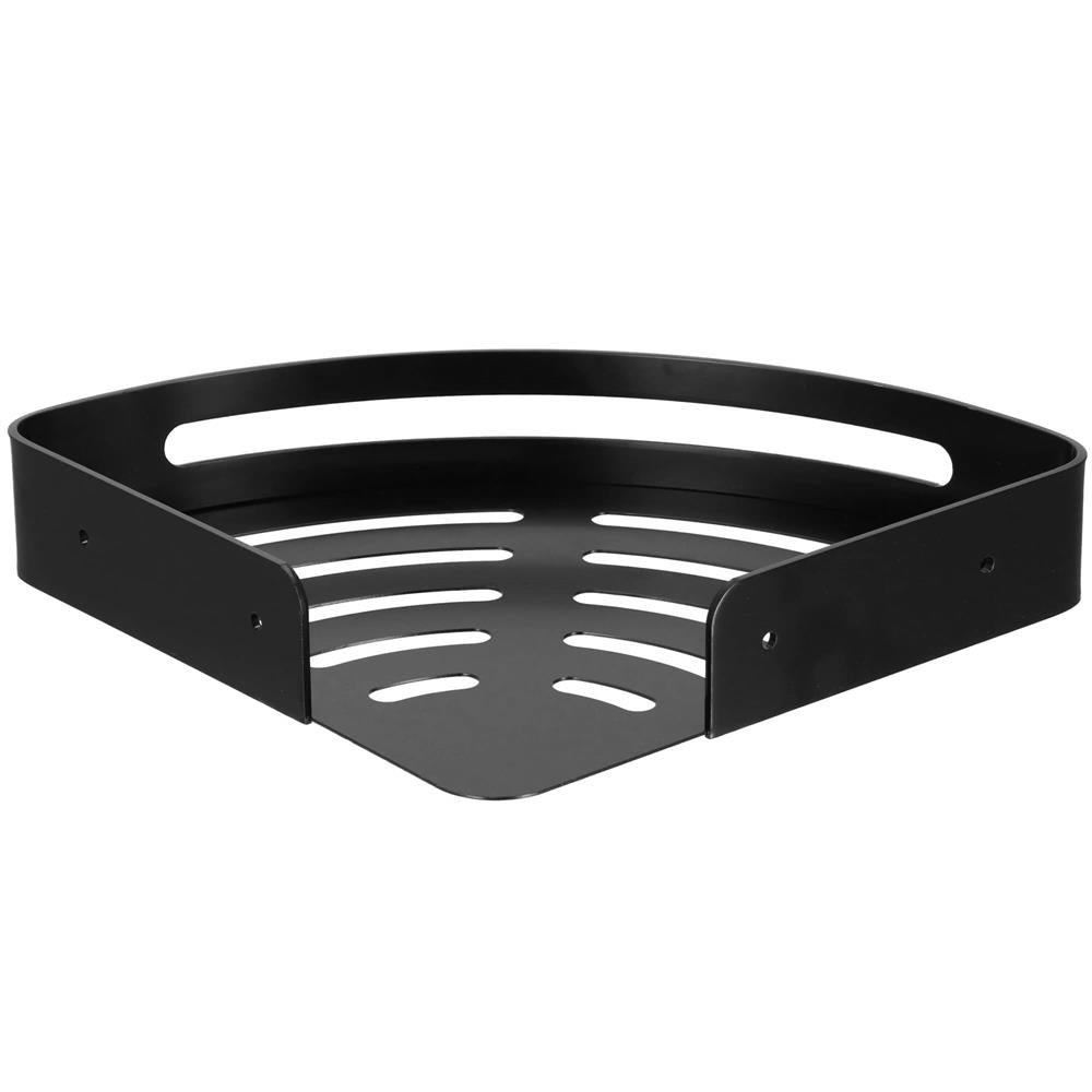 Raft de baie pentru colt cu 2 sisteme instalare pe perete, aluminiu, 30x22x4cm, negru