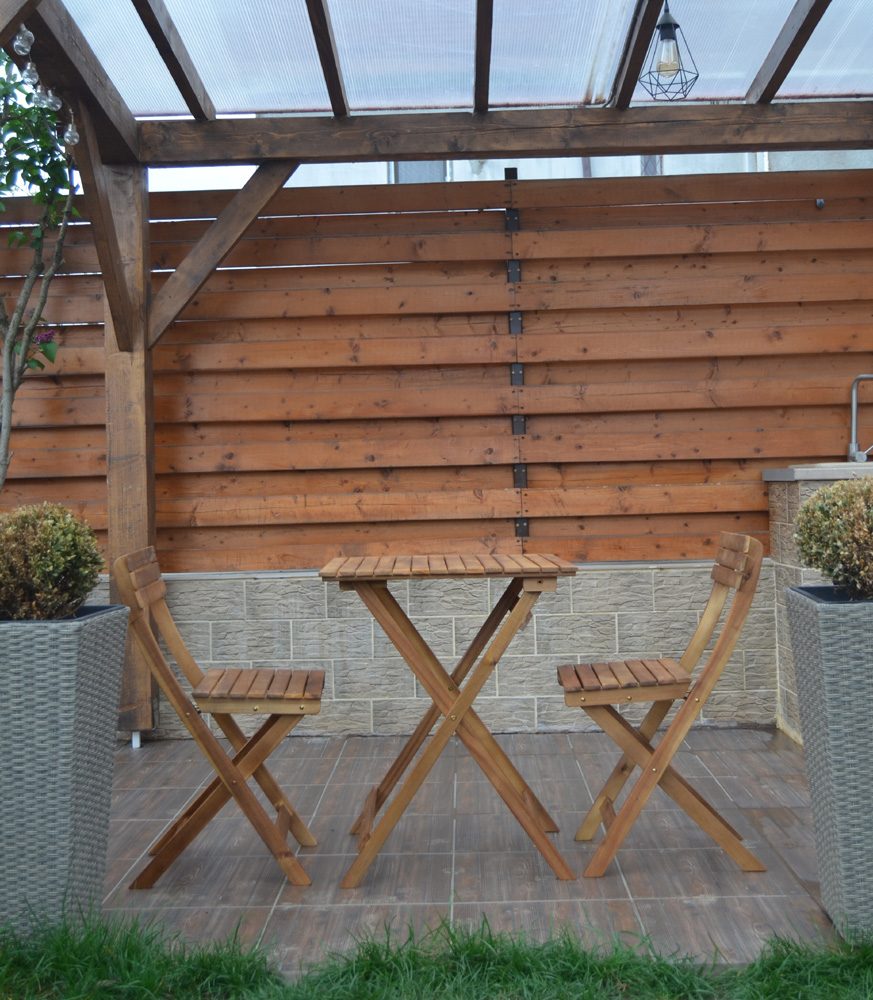 Set masa patrata plianta, cu 2 scaune pliante, gradina sau balcon ART GARDEN