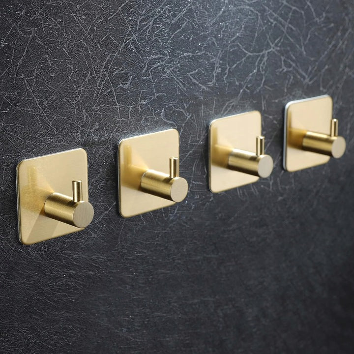 Set 4 agatatori tip cuier pentru baie, sistem fixare inclus, aluminiu, auriu