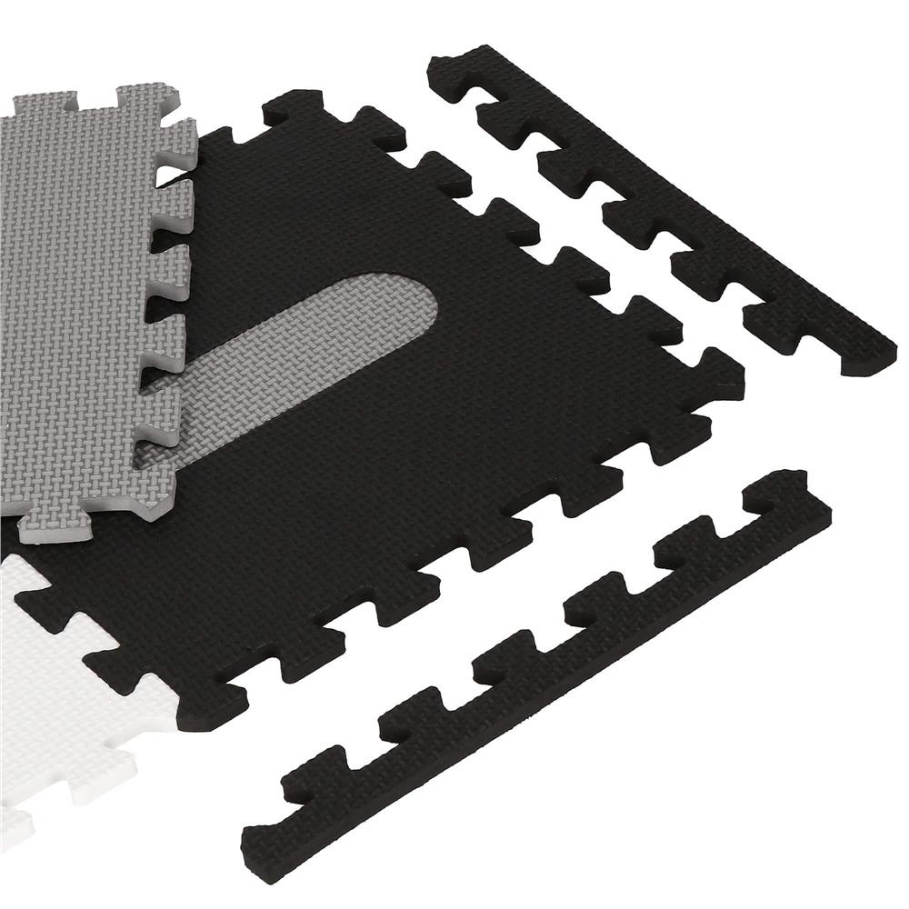 Covor din spuma pentru copii, tip puzzle alfabet si numere, 110 piese, termoizolant, 175x175 cm, negru, gri