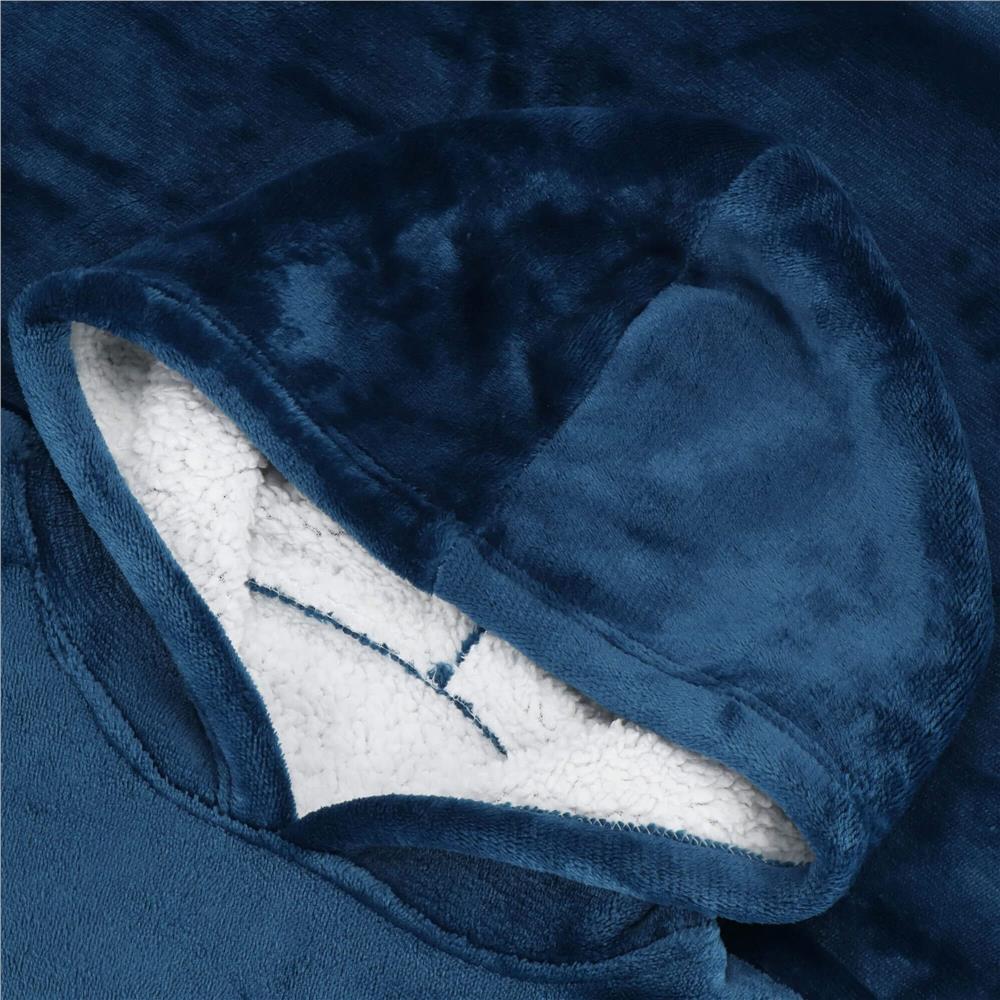 Patura tip hanorac, cu maneci, gluga si buzunare, material plus, marime universala, albastra