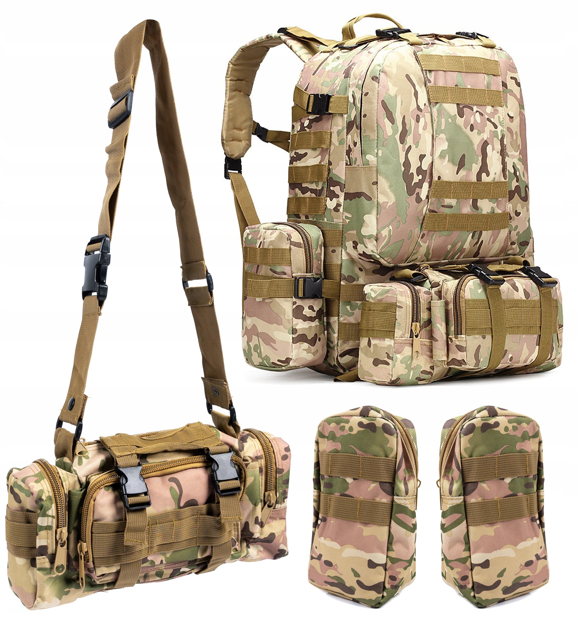 Rucsac militar pentru drumetie, impermeabil, ultra usor, 4 in 1, 50litri, culoare combat camuflaj