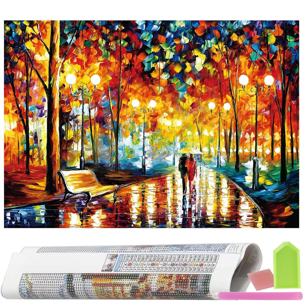 Set de broderie cu diamante 5D, 30x40cm, model Alee in parc