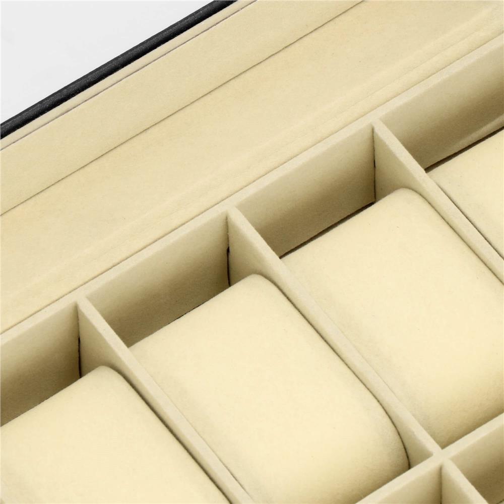 Cutie depozitare si organizare ceasuri, MDF, piele ecologica, 30x20x8cm, negru interior crem