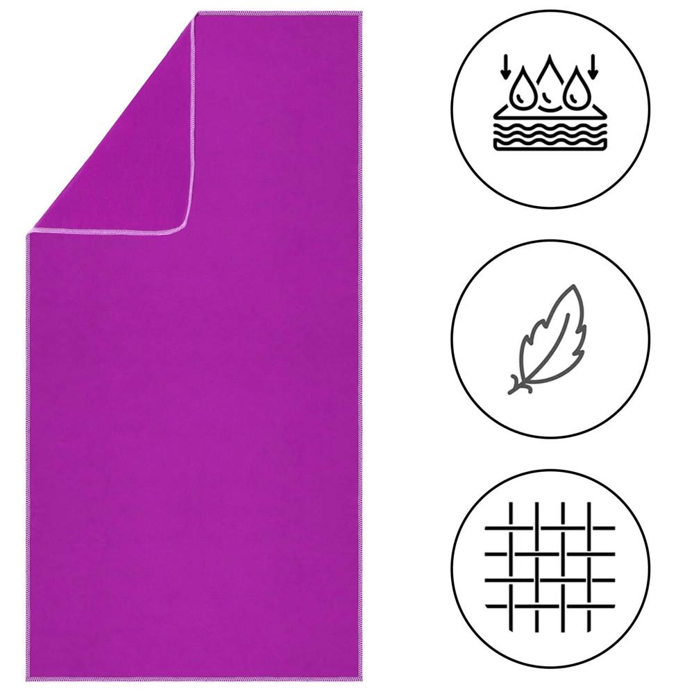 Prosop de plaja cu uscare de rapida, husa de transport, 75x150cm, violet