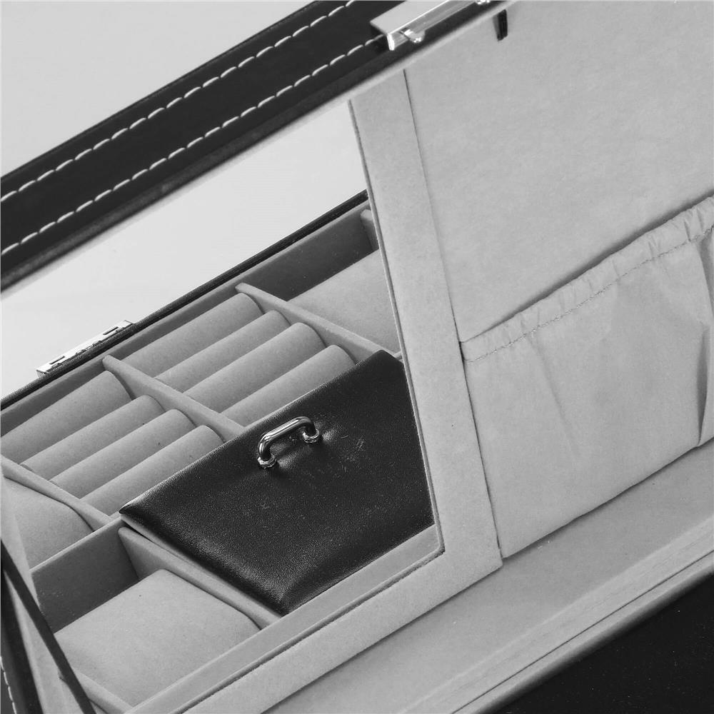 Cutie depozitare si organizare ceasuri si alte accesorii, MDF, piele ecologica, 30x20x8cm, negru