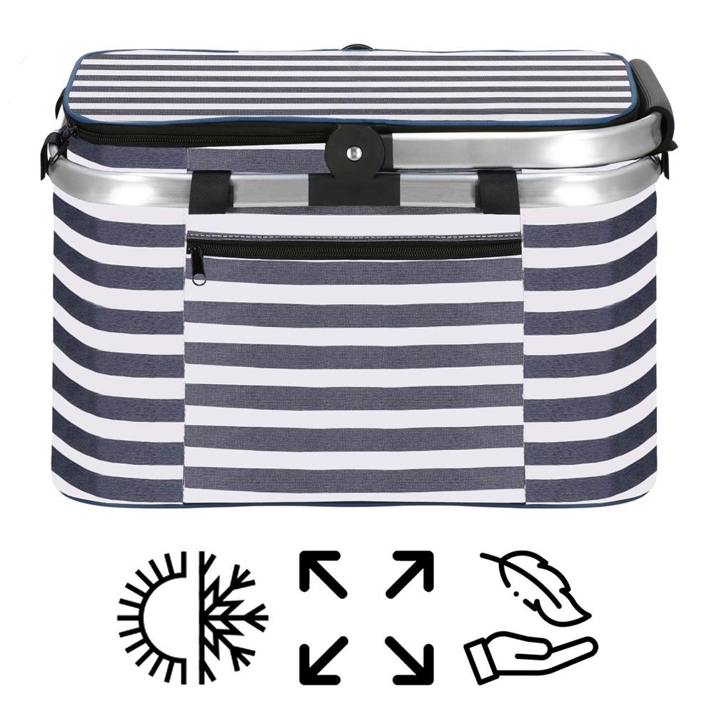 Geanta pentru picnic sau plaja, termoizolanta, 28 litri, alb albastru