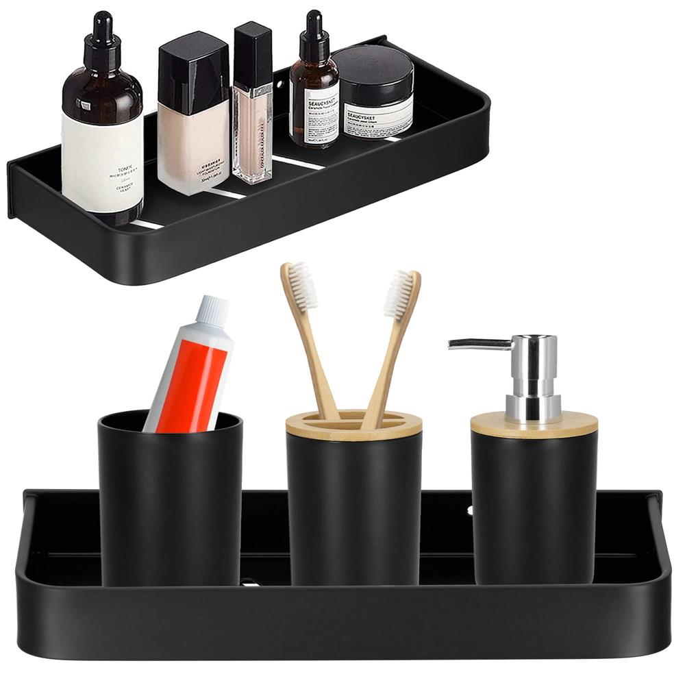 Raft de baie cu 2 sisteme instalare pe perete, aluminiu, 30x12x4cm, negru