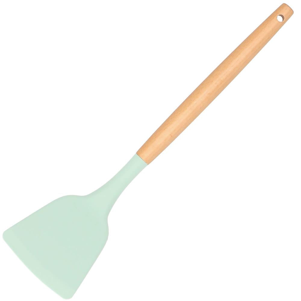 Set Sersimo 12 ustensile de bucatarie din silicon termorezistent si maner din bambus, verde deschis