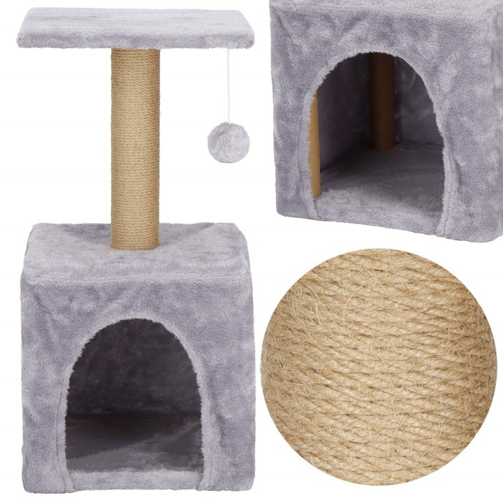Ansamblu de joaca pentru pisici, cu loc pentru zgariat, ascuns, platforma, 62cm, gri