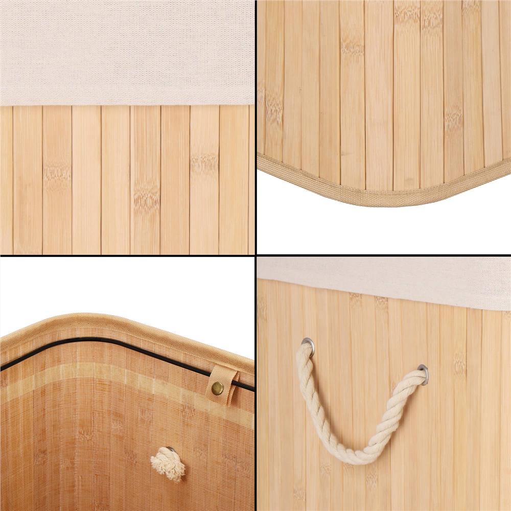 Cos de rufe din bambus, pliabil, cu captuseala detasabila lavabila, 3 compartimente, 150L, 63x42x62cm, maro