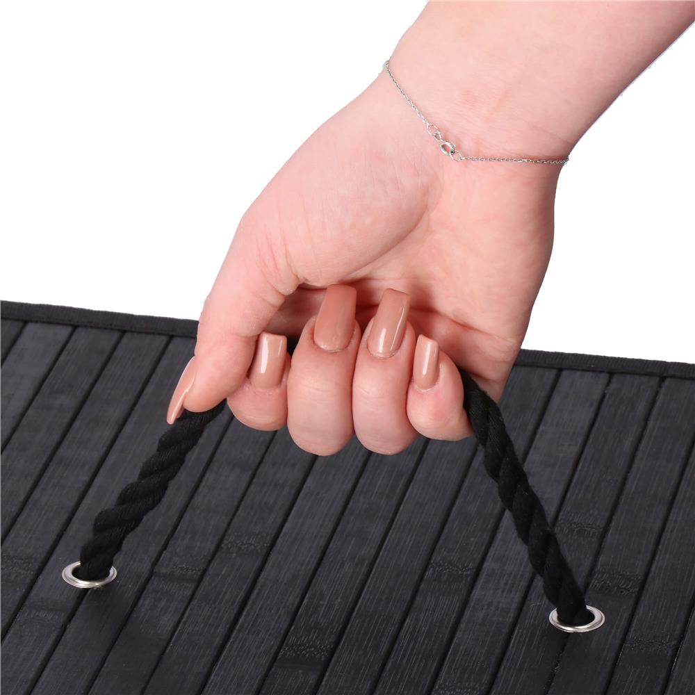 Cos de rufe din bambus cu capac, 2 compartimente, sac detasabil, volum 100L, 54x34x60cm, negru