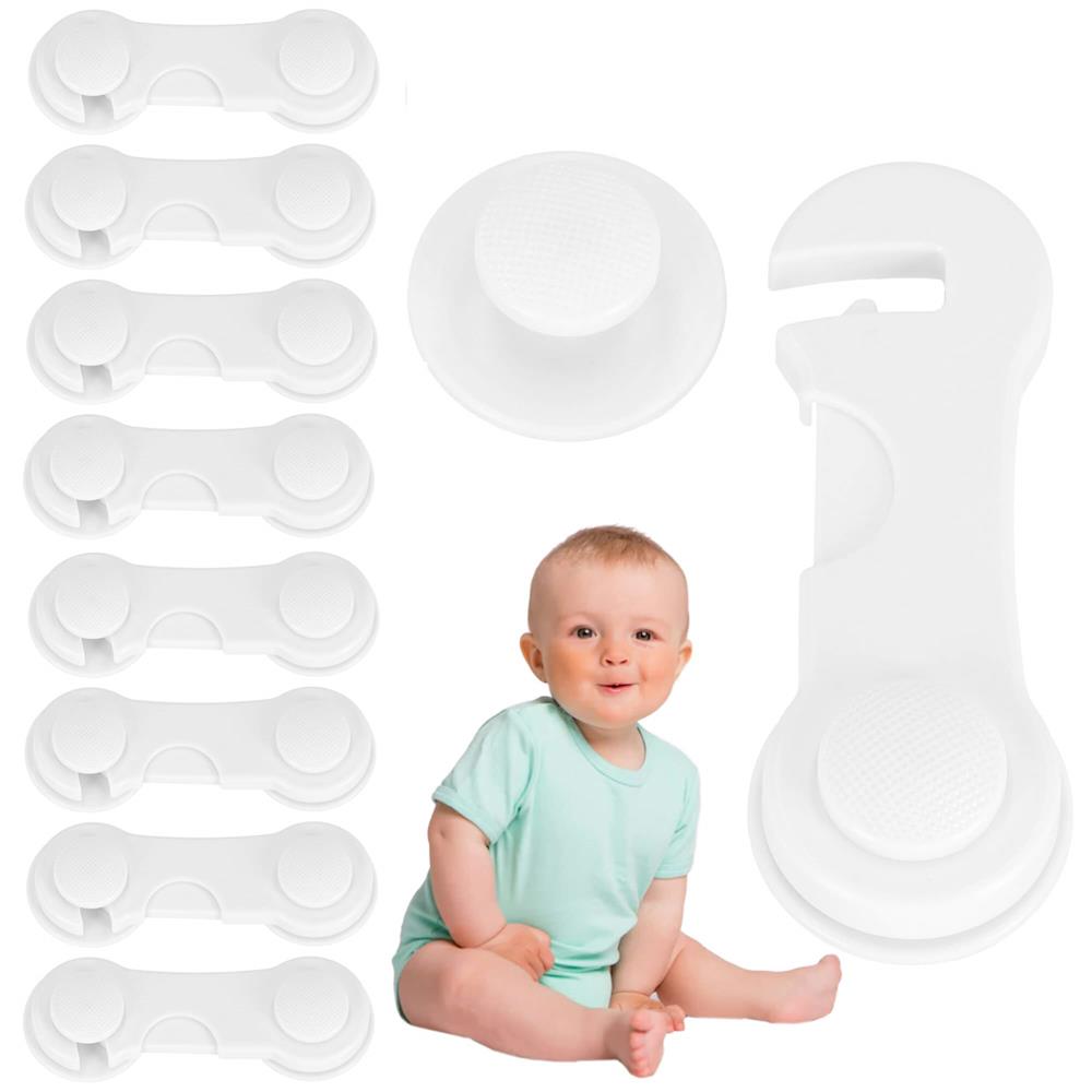 Set 10 sigurante blocator sertare si usi, plastic rezistent, fixe, 9.5 cm, alb