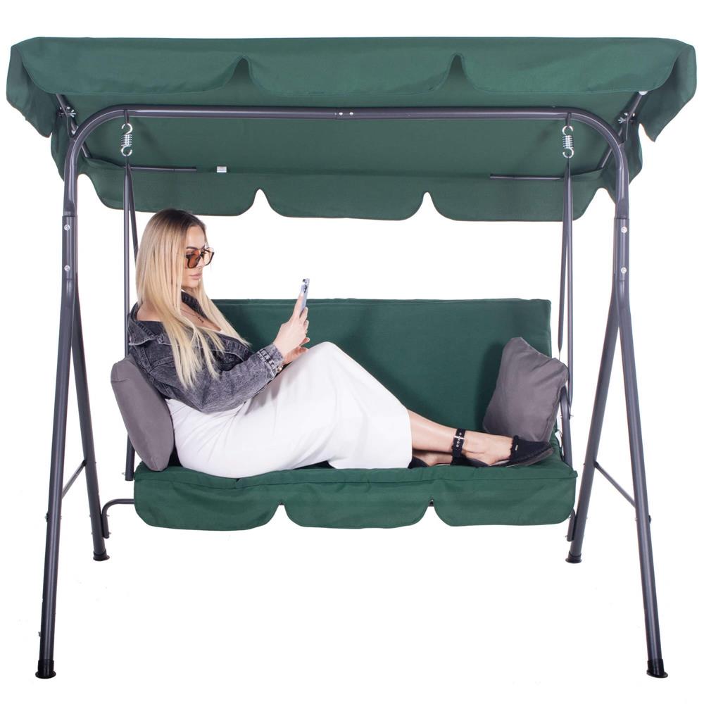 Leagan Balansoar Sersimo Luna cu Pernite pentru Terasa sau Gradina, 3 locuri, 220kg, verde