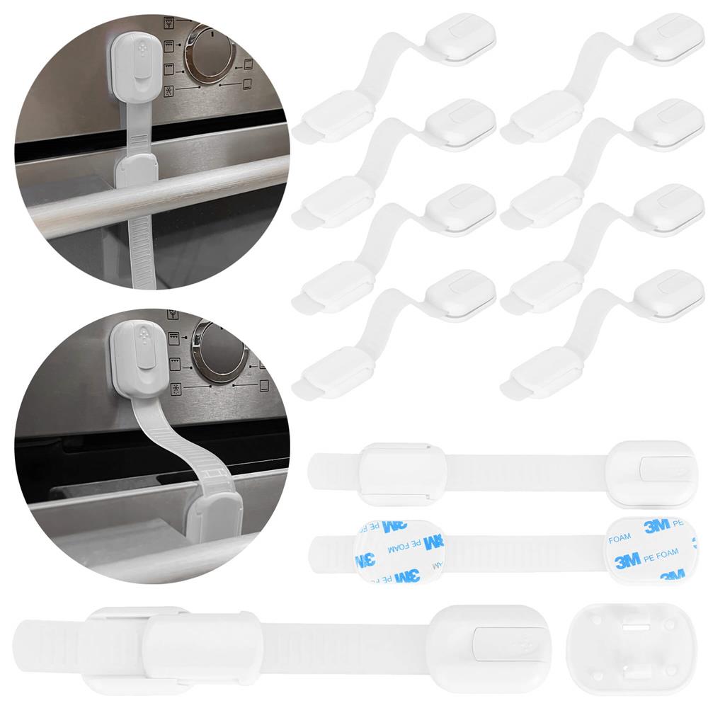 Set 8 sigurante blocator sertare si usi, plastic si silicon, ajustabile, 19 cm, alb