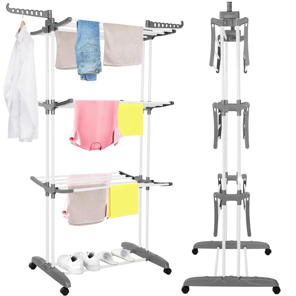 Uscator vertical pentru rufe, mobil si pliabil, cu doua umerase, 75x57x170cm, sarcina 20kg