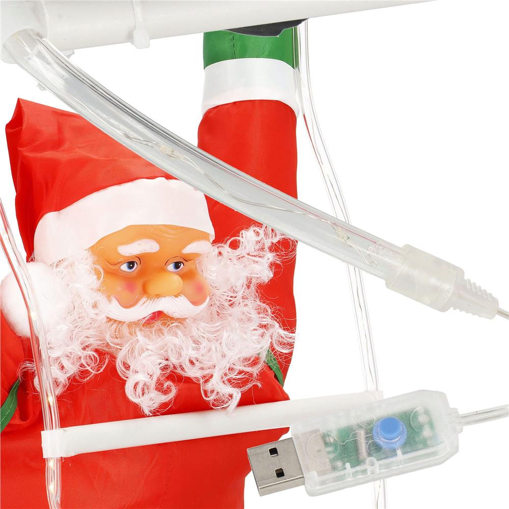 Figurina Craciun, Mos Craciun pe scara, cu iluminare LED, alimentare USB, pentru interior