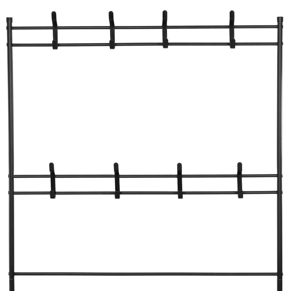 Cuier pentru haine cu banc de depozitare pantofi pe 4 polite, cadru metalic, 25x80x150cm, negru