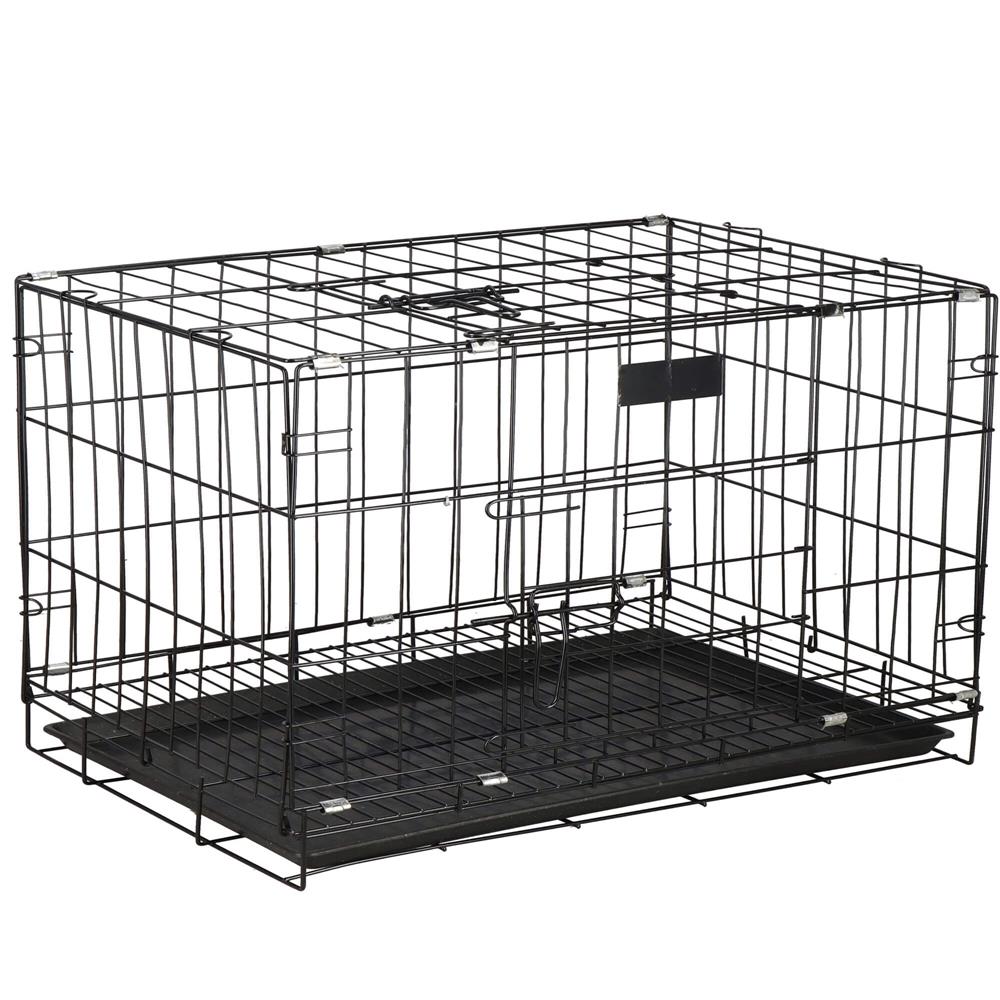 Cusca pentru animale, 2 usi, Pliabila din metal, XL, Negru, 93x67x56 cm