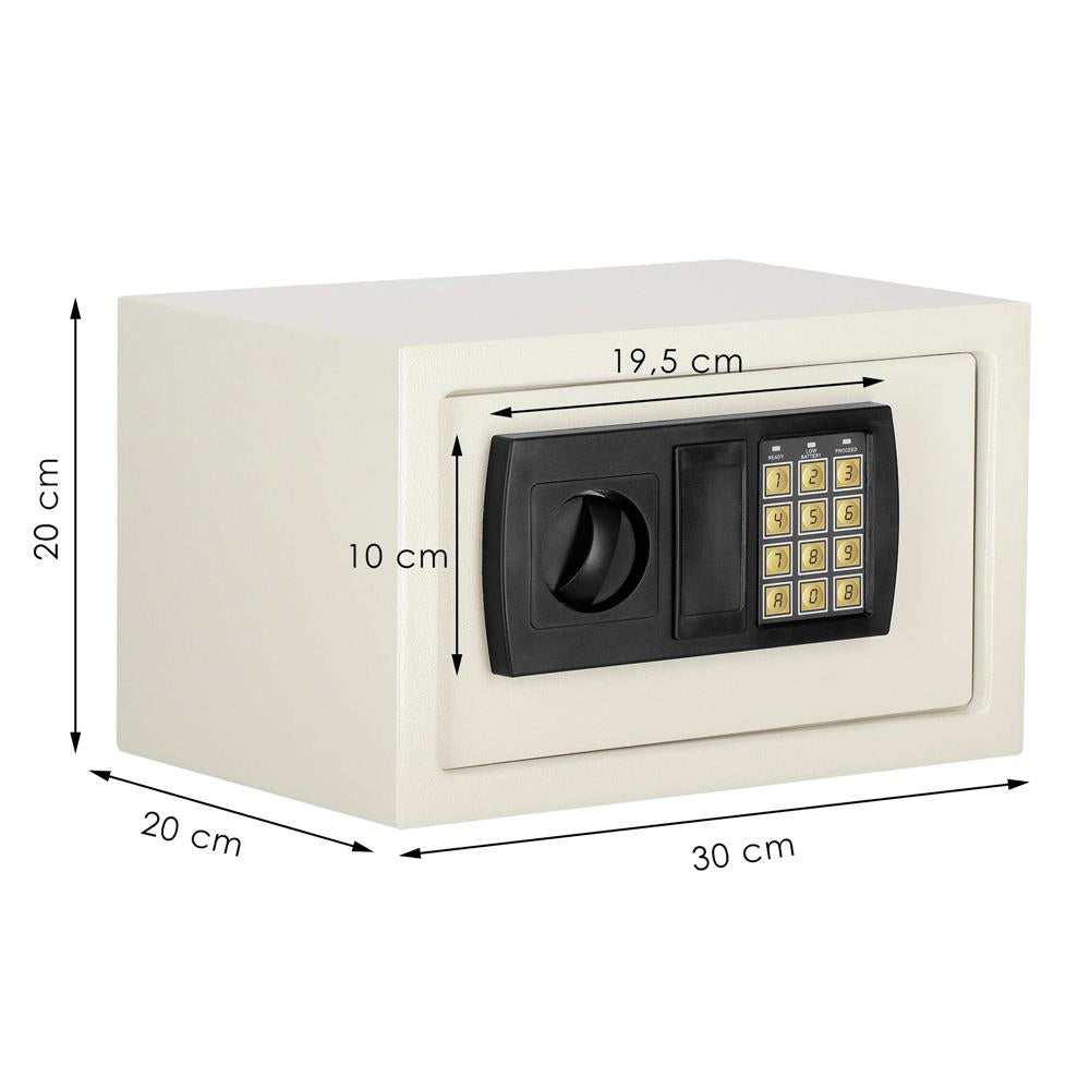 Seif electronic standard cu cifru si cheie, 200x300x200 mm, Otel, Bej