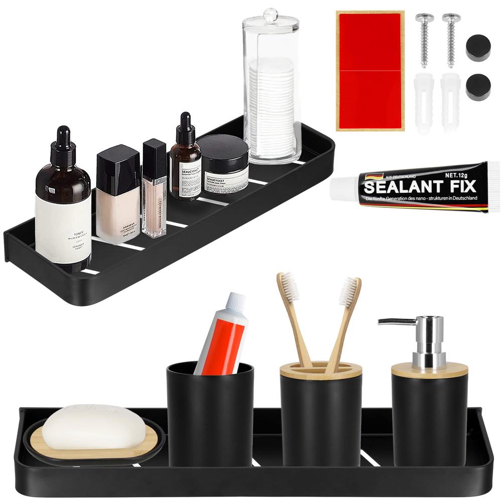 Raft de baie cu 2 sisteme instalare pe perete, aluminiu, 40x12x4cm, negru