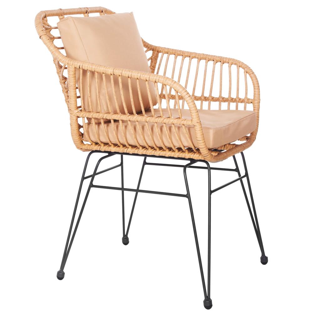 Set mobilier terasa, din tehnorattan, masa cu blat sticla securizata, 2 fotolii cu perne, maro
