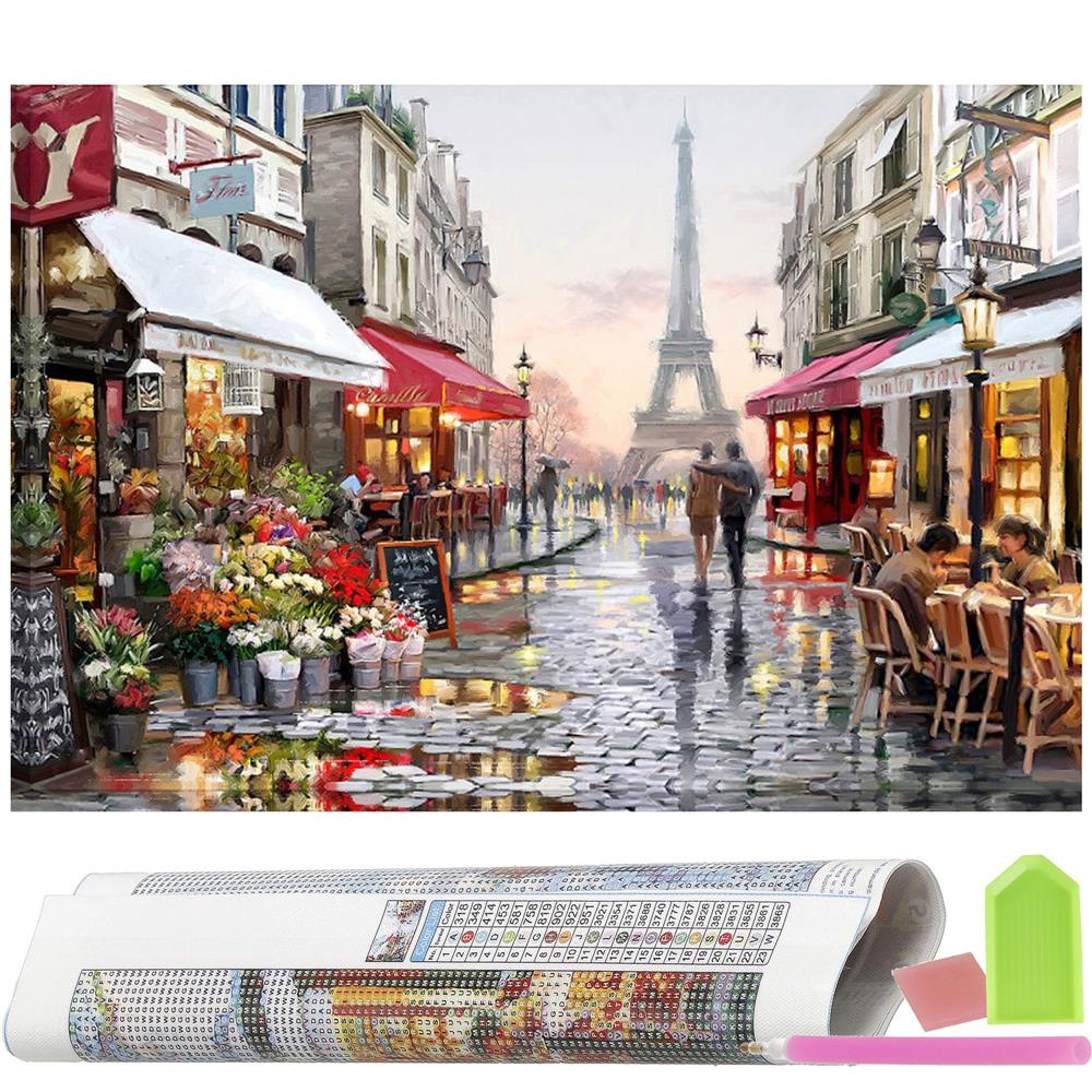 Set de broderie cu diamante 5D, 30x40cm, model Alee in Paris
