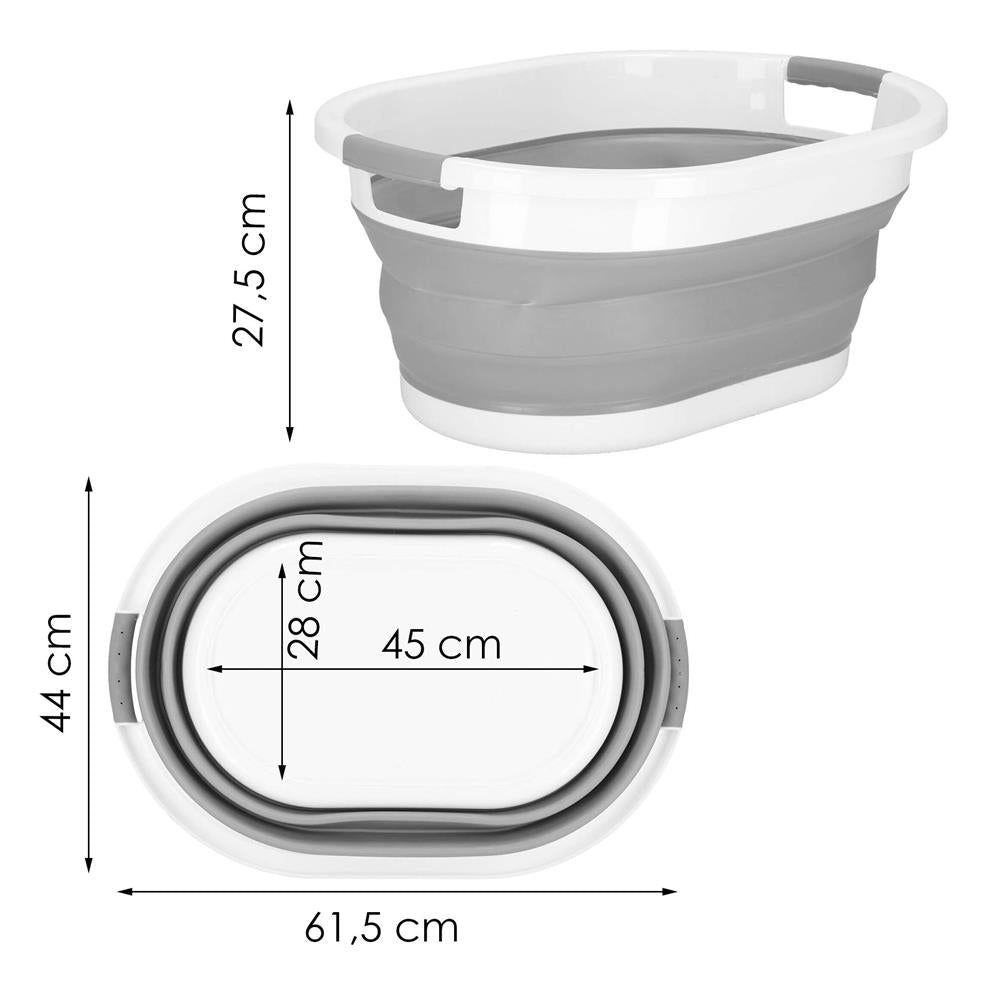 Cos de rufe pliabil tip lighean, cu manere, din plastic si silicon, 62x44x28cm, 39litri, gri
