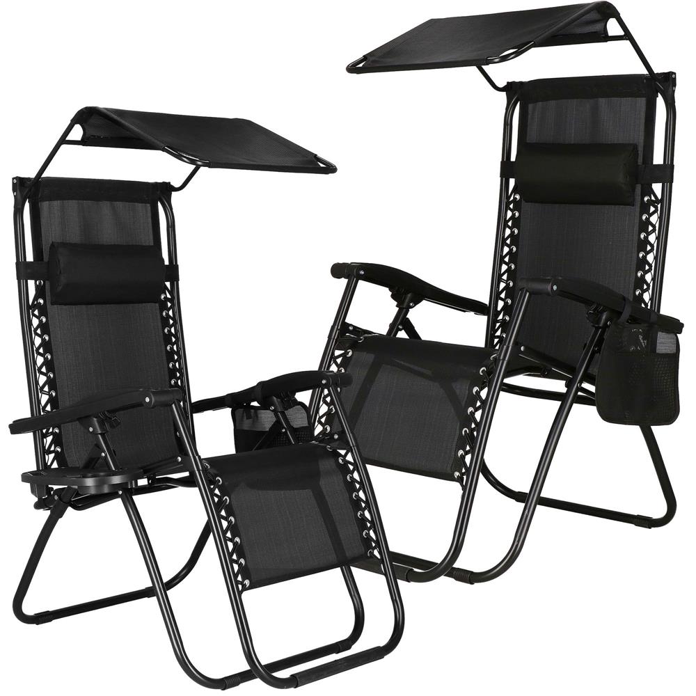 Sezlong pliabil SERSIMO GC3, Relax Zero Gravity cu parasolar, 175cm, negru