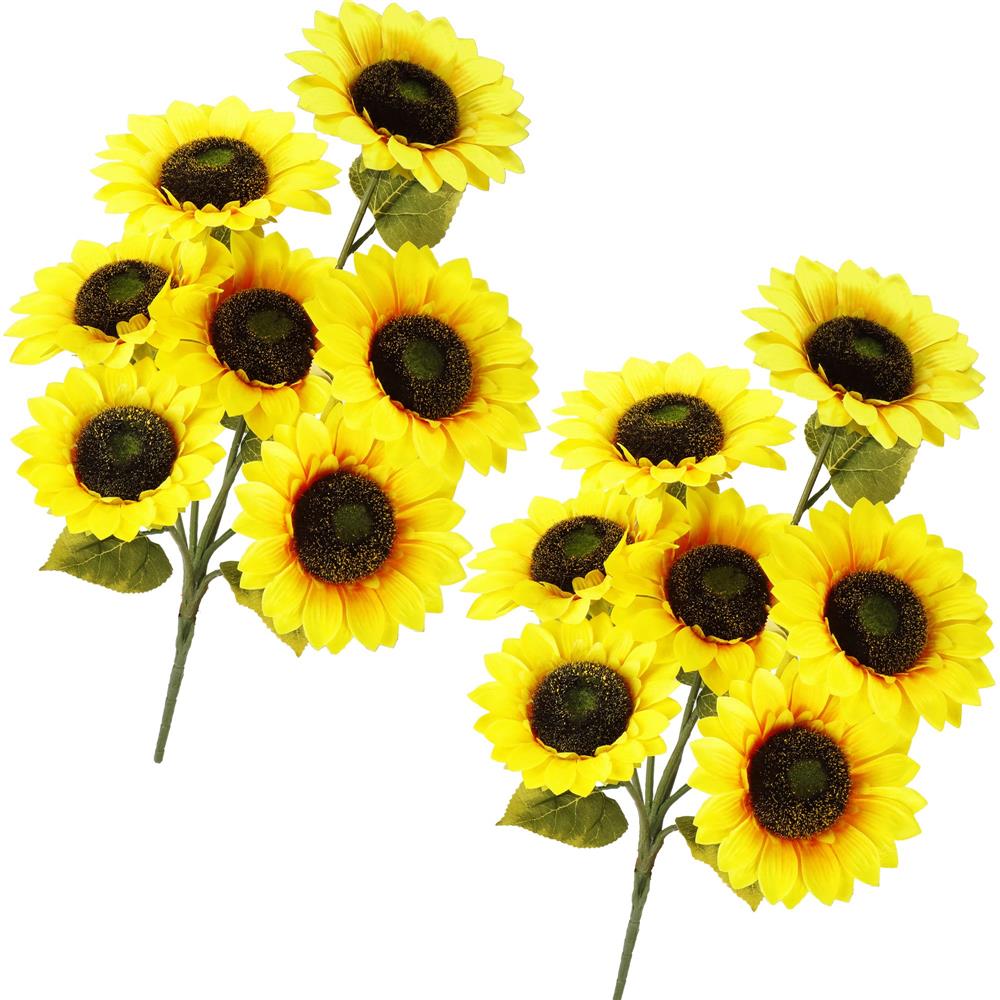 Buchet de flori artificiale din poliester, 2 fire de floarea soarelui, 57cm