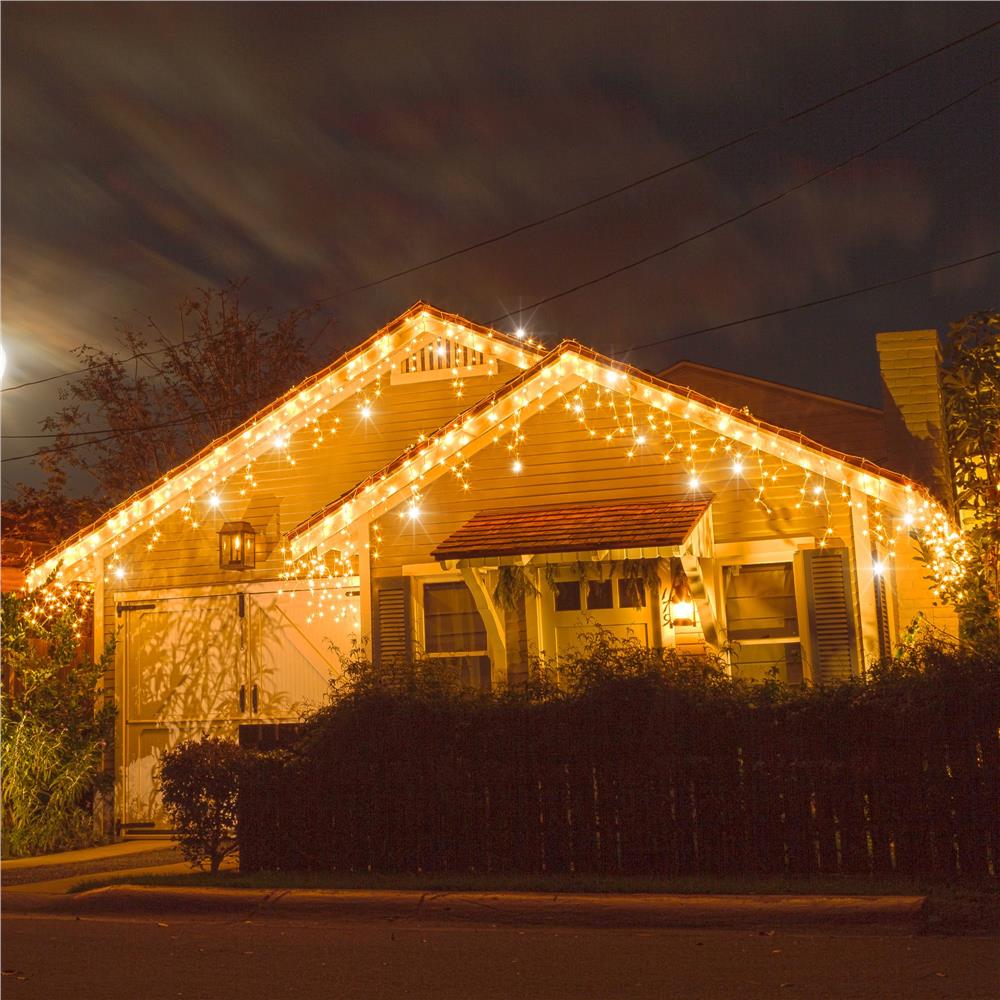 Instalatie luminoasa tip turturi LED exterior/interior, 300 LED-uri alb cald cu flash alb rece, 12 m, IP44, conectabila