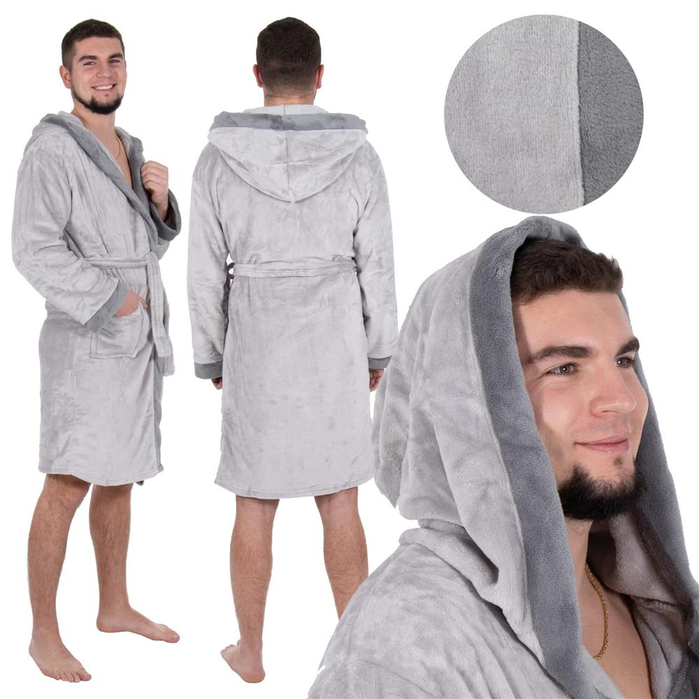 Halat de baie pentru barbati pana la genunchi, gluga mare, marimea L/XL, gri