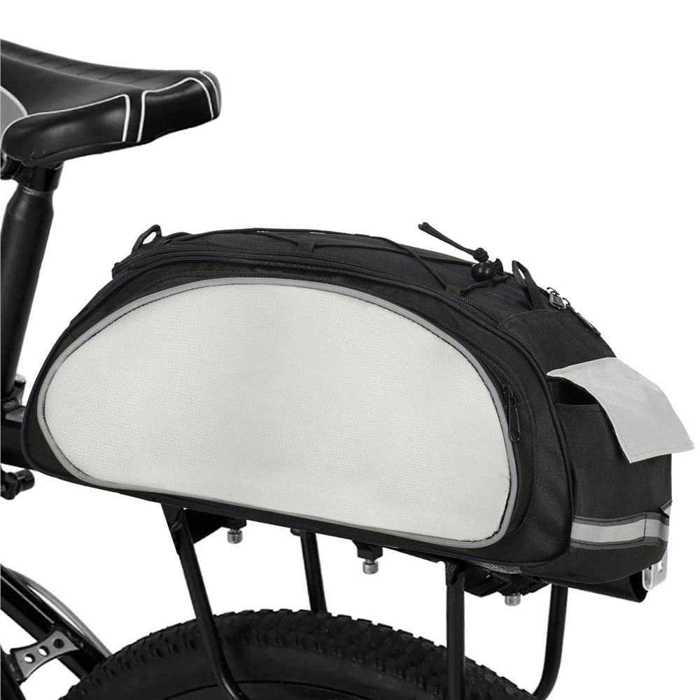 Geanta portbagaj bicicleta, 1 compartiment si 3 buzunare laterale, 40x20x17cm, negru cu elemente reflectorizante gri