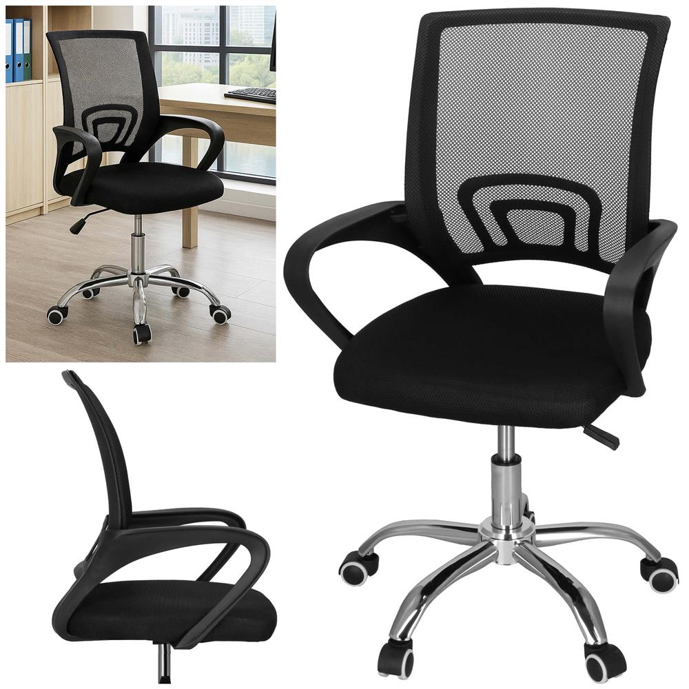 Scaun birou reglabil, ergonomic, cu brate, 87-96x54x59 cm, negru