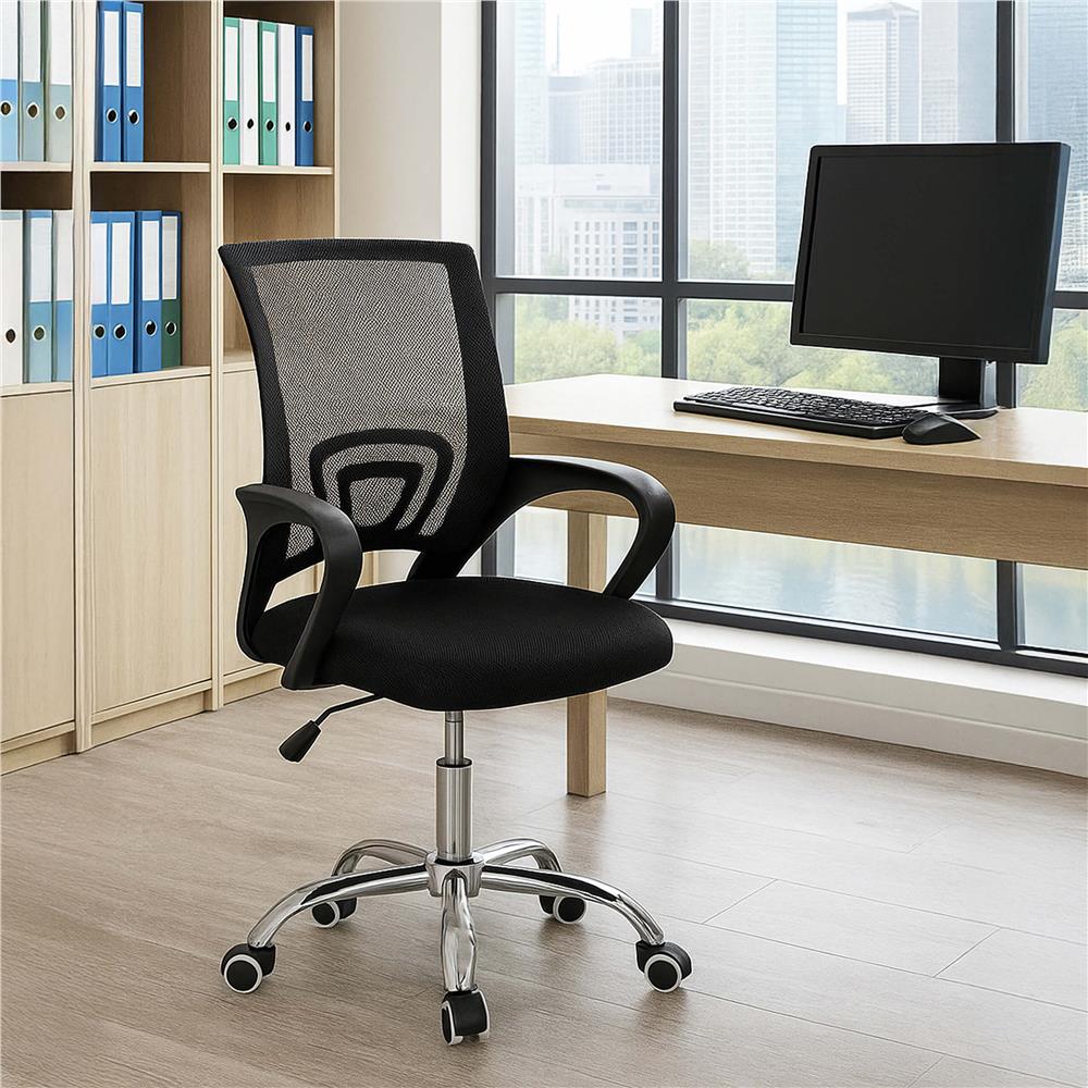 Scaun birou reglabil, ergonomic, cu brate, 87-96x54x59 cm, negru