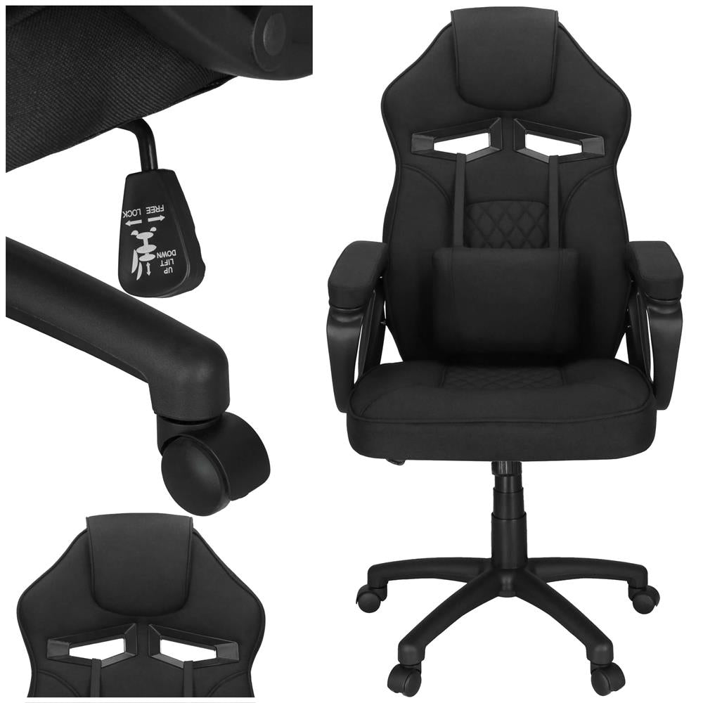 Scaun de birou ergonomic cu reglaj pe inaltime, functie de balans si perna lombara, 59x52x125 cm, negru