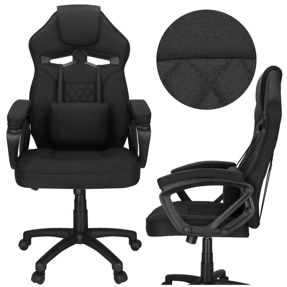 Scaun de birou ergonomic cu reglaj pe inaltime, functie de balans si perna lombara, 59x52x125 cm, negru