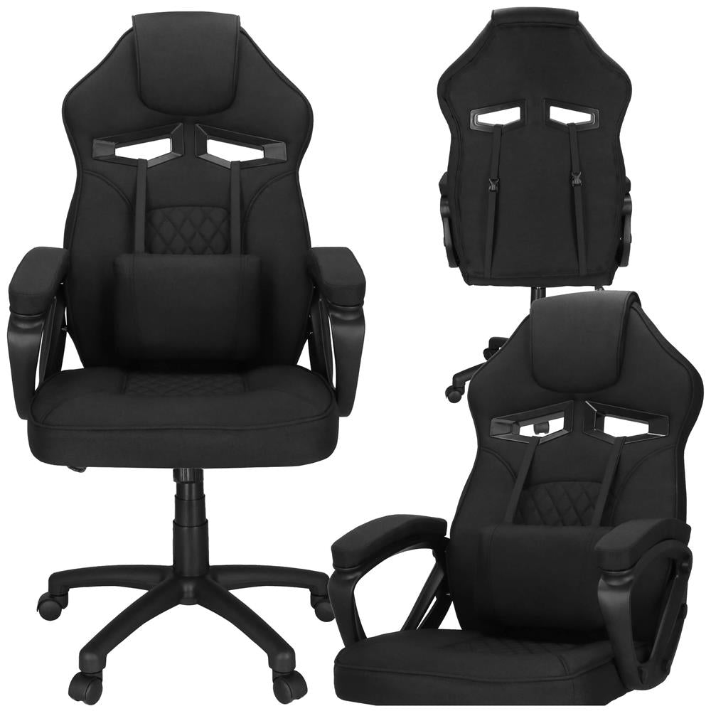 Scaun de birou ergonomic cu reglaj pe inaltime, functie de balans si perna lombara, 59x52x125 cm, negru