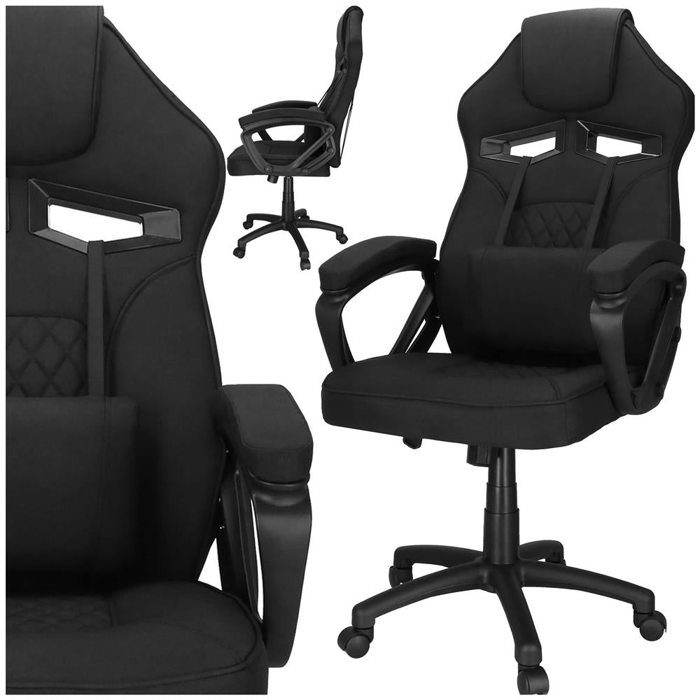 Scaun de birou ergonomic cu reglaj pe inaltime, functie de balans si perna lombara, 59x52x125 cm, negru