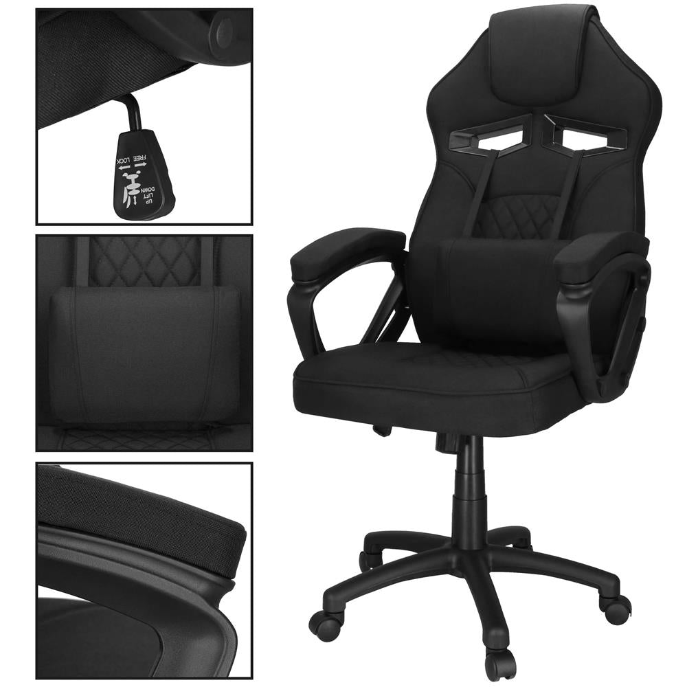 Scaun de birou ergonomic cu reglaj pe inaltime, functie de balans si perna lombara, 59x52x125 cm, negru